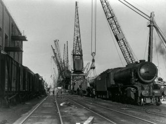 Steam locomotive on Cardiff Docks