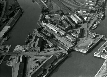 Cardiff docks from the air with dry dock