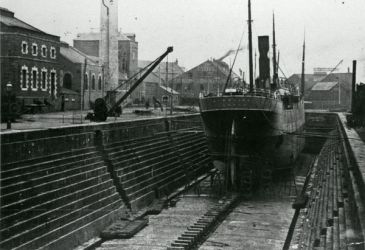 Steamship in dry dock